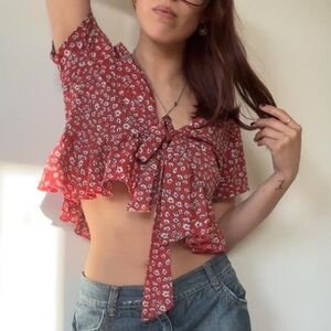 SHEIN Red Floral Blouse